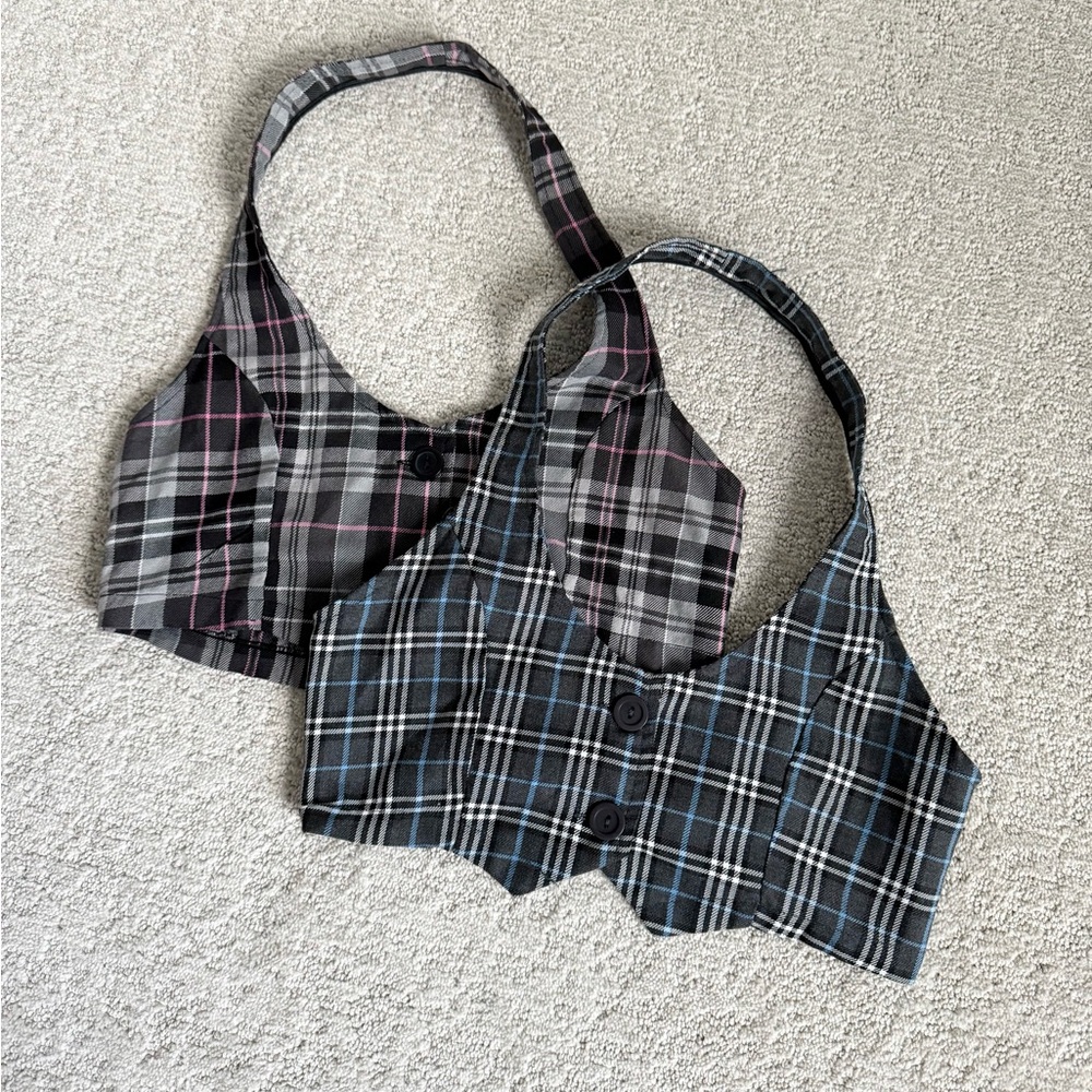 Plaid Halter Crop Tops